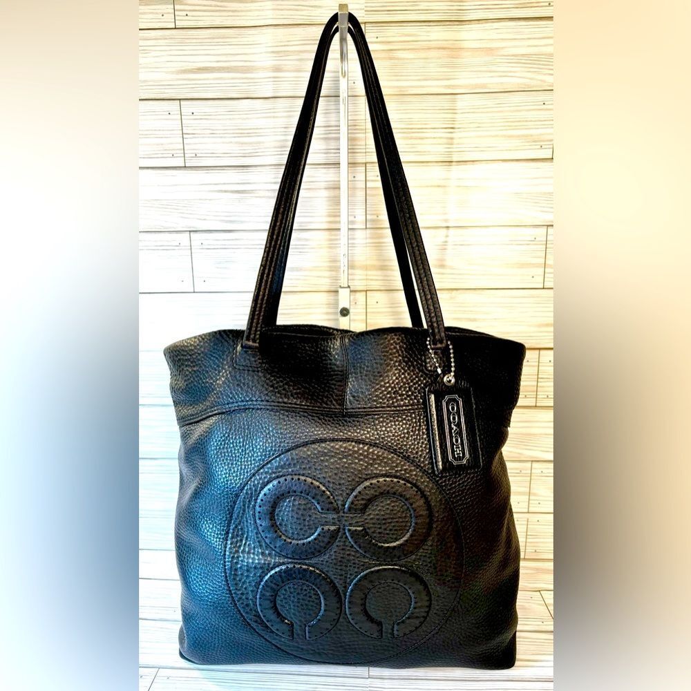 011-Coach:14967 Julia Opt Art Pebbled Black Leather Tote Bag